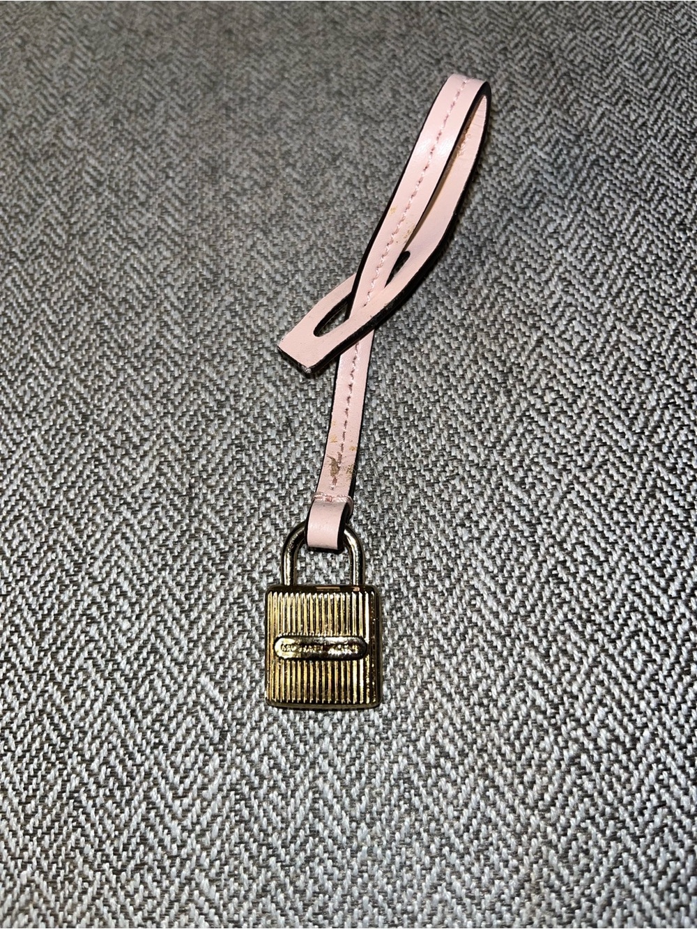 Michael Kors Pink Genuine Leather Wristlet Strap Gold Padlock Purse Bag Charm